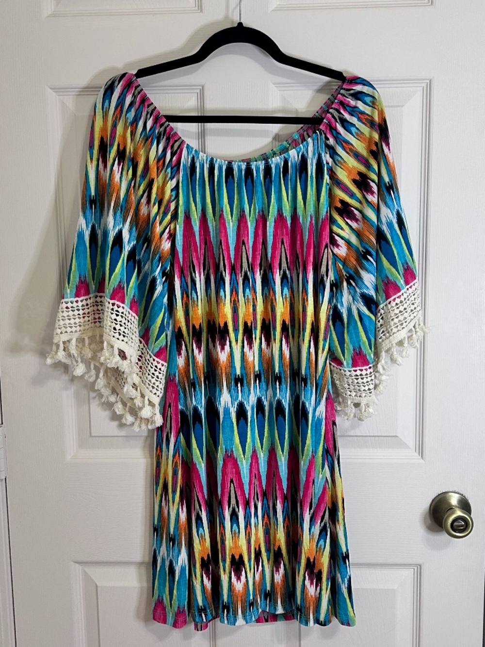 Vibrant Multi Colored Tunic Dress with Crochet detailing Size M
